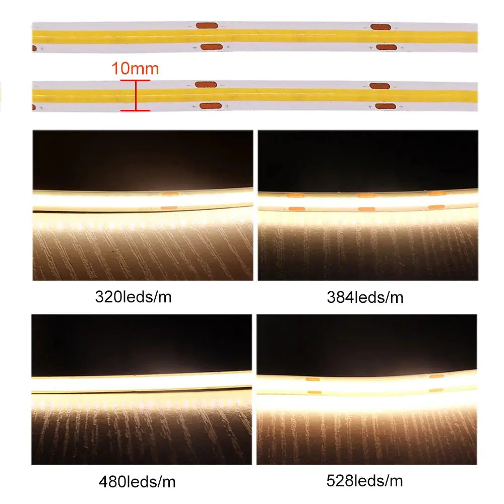 COB LED Strip 320 384 480 528 LEDs High Density Flexible FCOB LED Lights DC12V 24V RA90 3000K 4000K 6000K Dimmable LED Tape 5m LumineaLED