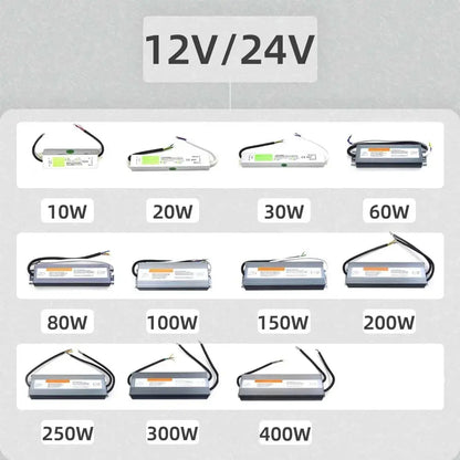 IP67 Waterproof AC To DC 12V/24V 10W  20W 25W 30W 36W 50W 60W 100W 120W 150W 200W 300w 400w Switching Power Supply Transformer