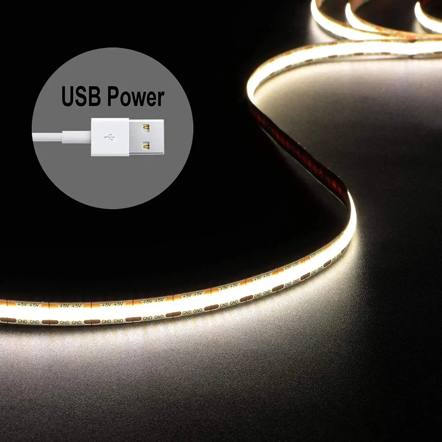 Ruban LED COB USB – 320 LED/m, 5m, DC5V, Alimenté par USB