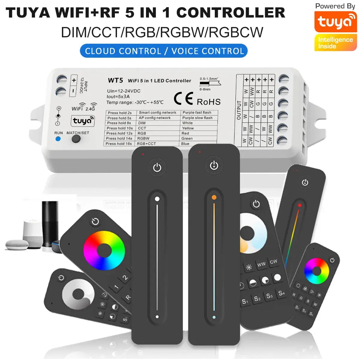 Contrôleur LED WT5 Tuya 5-en-1 WiFi Dimmable – Compatible Alexa, Google