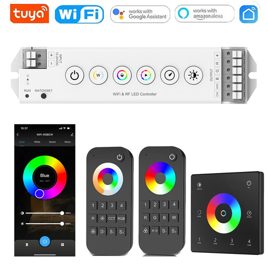 Skydance M5-WT Tuya WIFI 2.4G RF LED Controller 4-zone Panel Remote Control Alexa Google For RGB/RGBW/RGBCCT LED Strip