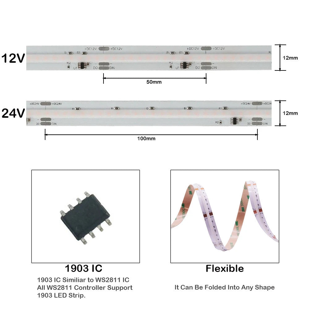 Ruban LED COB  RGB pixel IC – 720 LED/m, 5m DC24V