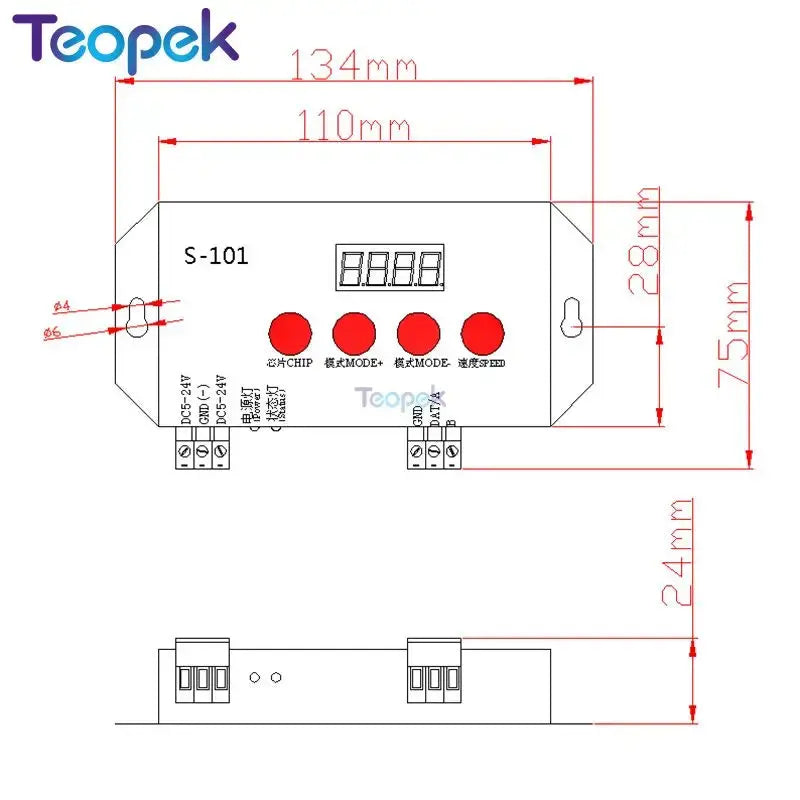 S-101 LED Pixel Controller,DC5~24V Max 1024 Pixels,With 180kind Effects Built-in,Support DMX512,WS2811,WS2812,APA102,WS2813 etc.